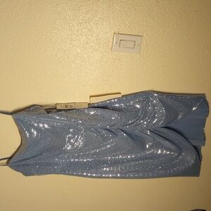 Adrianna Papell Blue Sequin Prom Dress